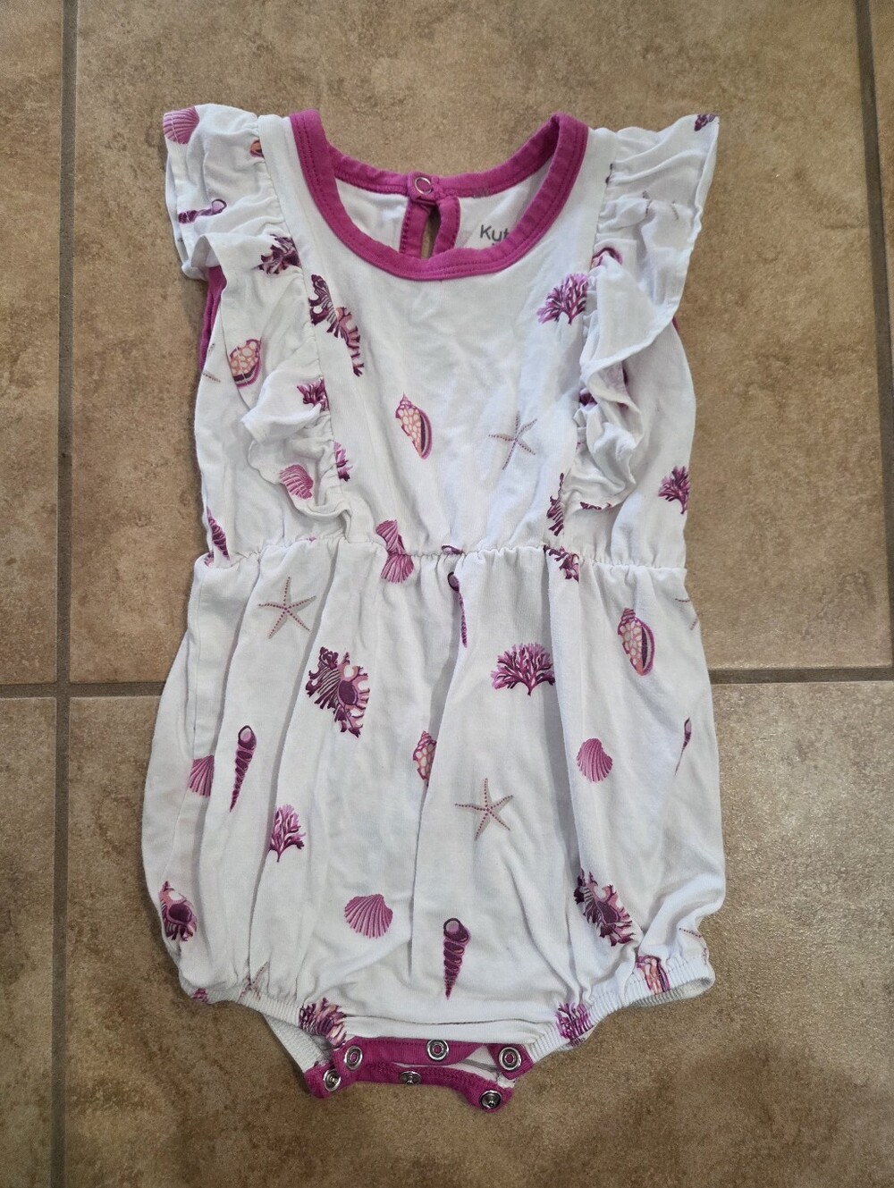 Kyte Baby Bubble Romper 6 - 12 Months Sea Shell Print RASPBERRY EUC
